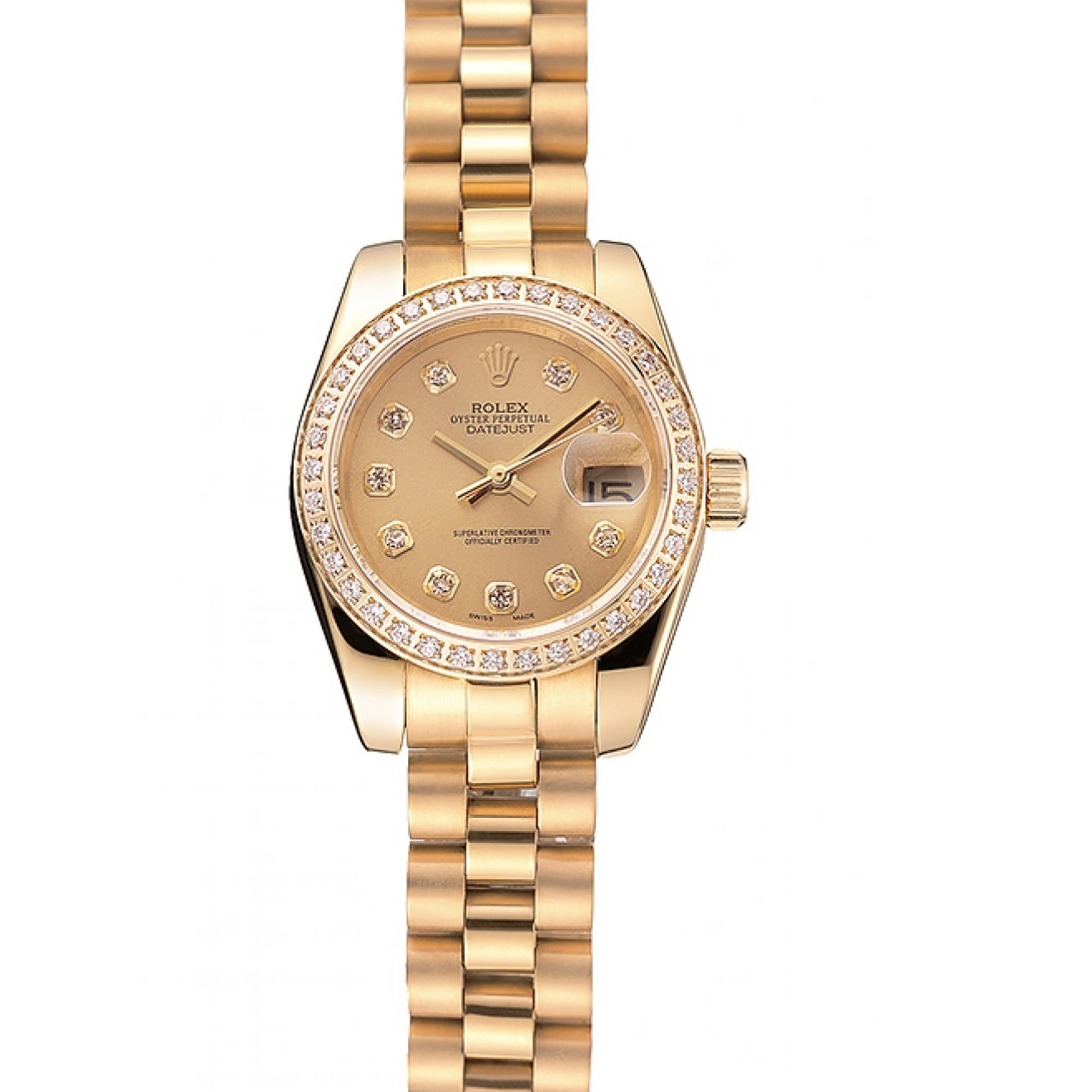 Swiss 1454095 Gold Champagne Dial Diamond Bracelet Lady-Datejust Bezel Rolex 0806
